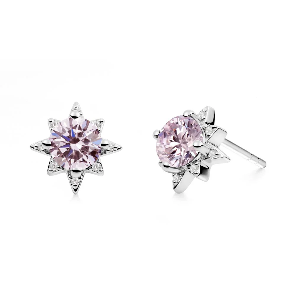 Round Pink Cubic Zirconia Sunburst Stud Earrings - Image 9