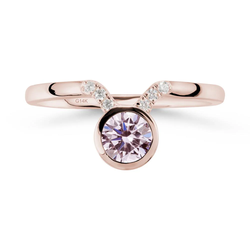 Round Pink Cubic Zirconia Taurus Zodiac Ring-Sensual & Loyal - Image 2