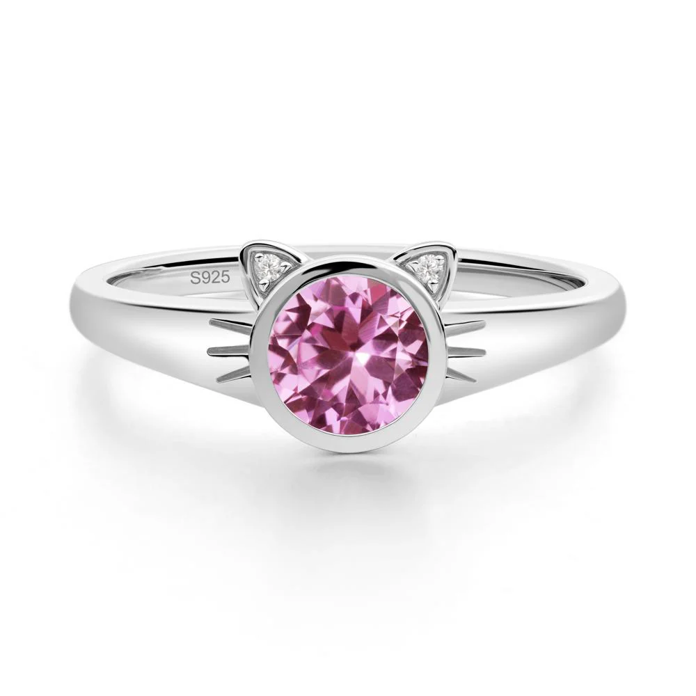 Round Pink Sapphire Cat Ear Ring