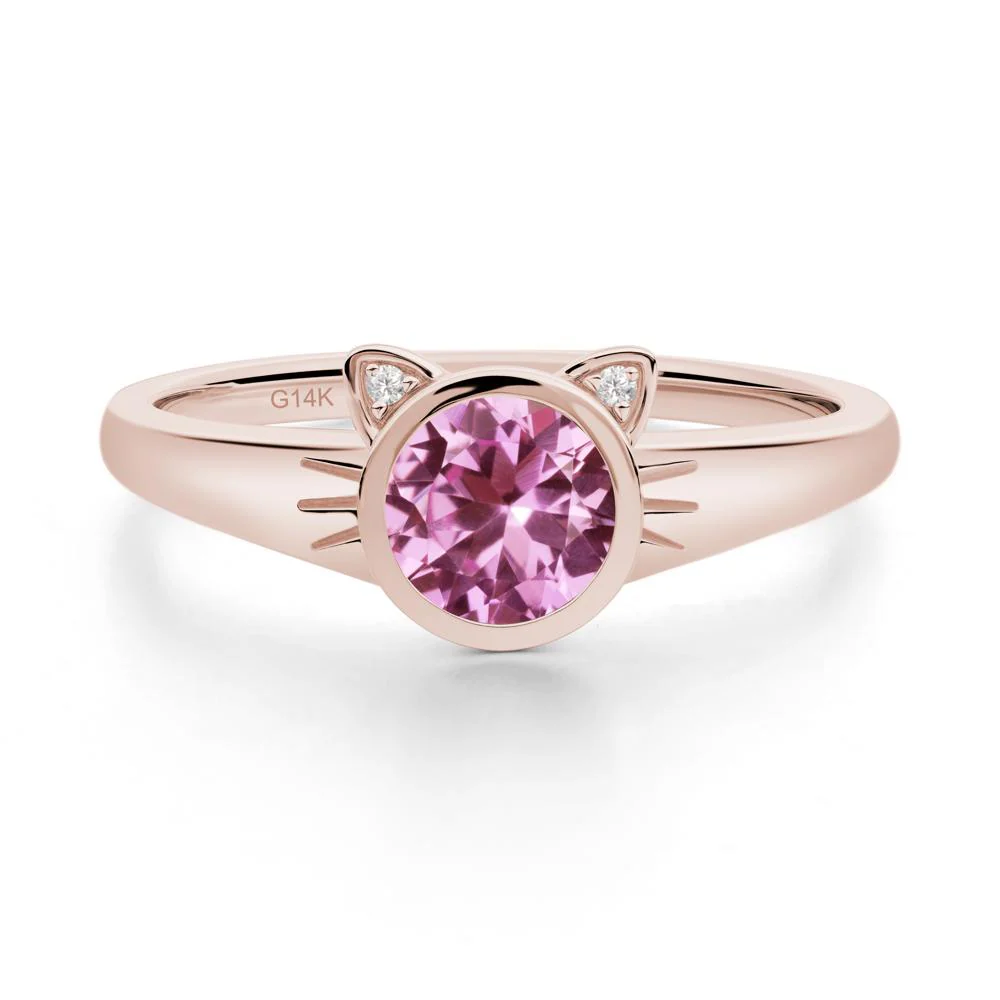 Round Pink Sapphire Cat Ear Ring - Image 2
