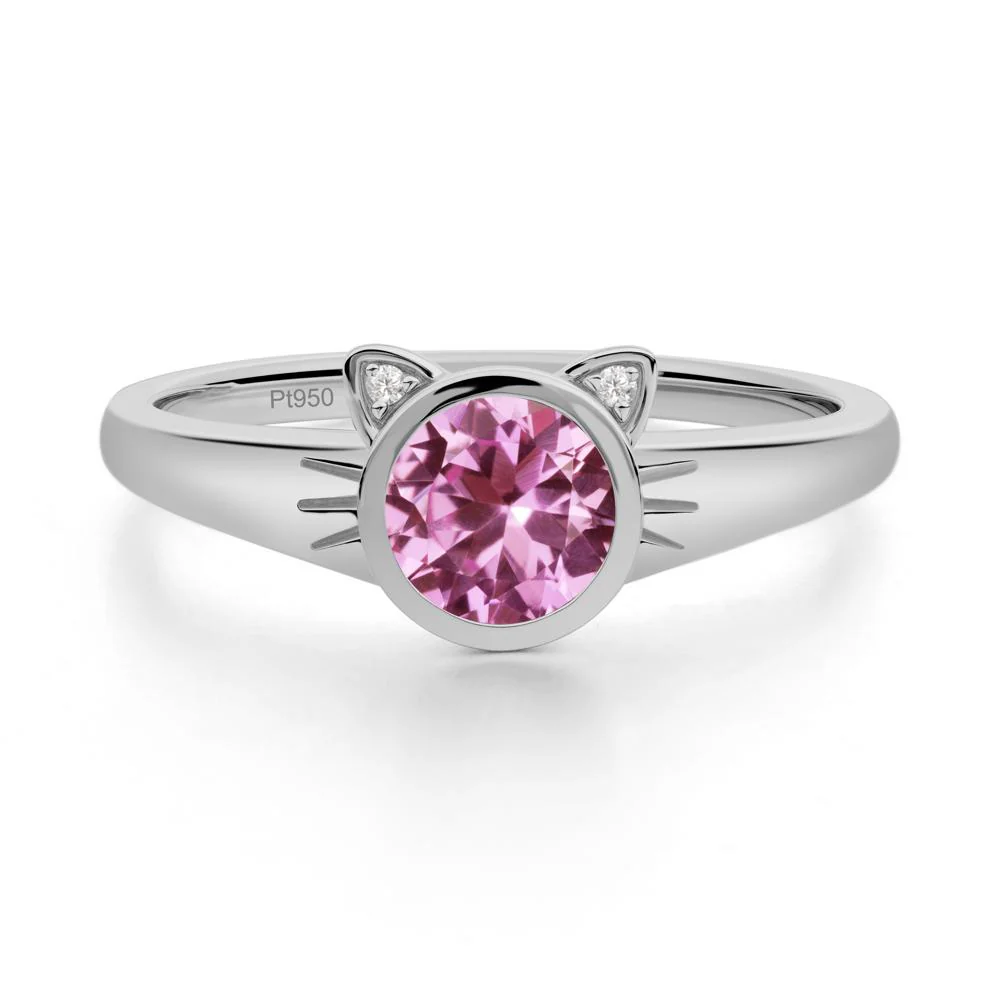 Round Pink Sapphire Cat Ear Ring - Image 6