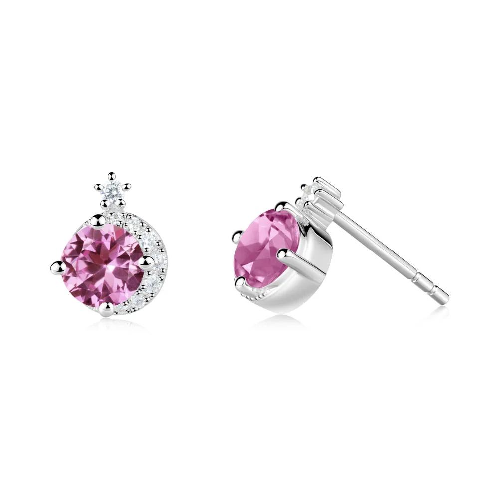 Round Pink Sapphire Crescent Stud Earrings - Image 3