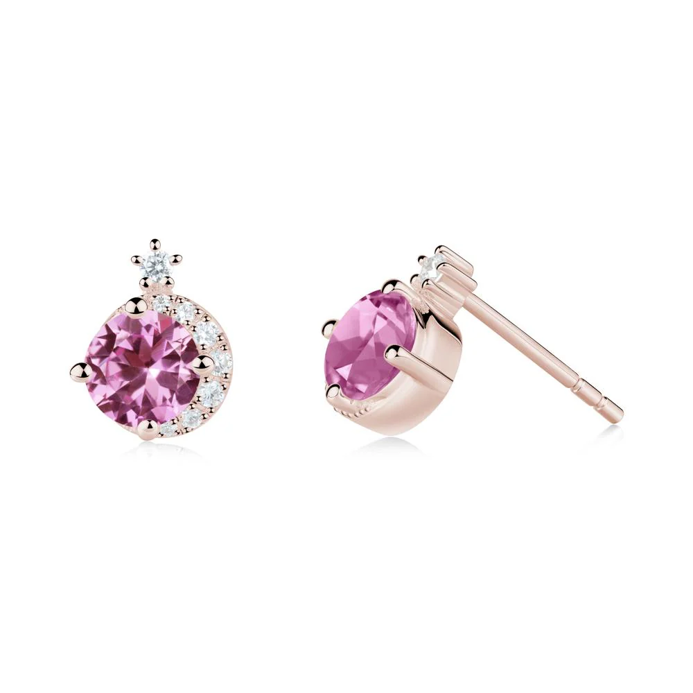 Round Pink Sapphire Crescent Stud Earrings - Image 4