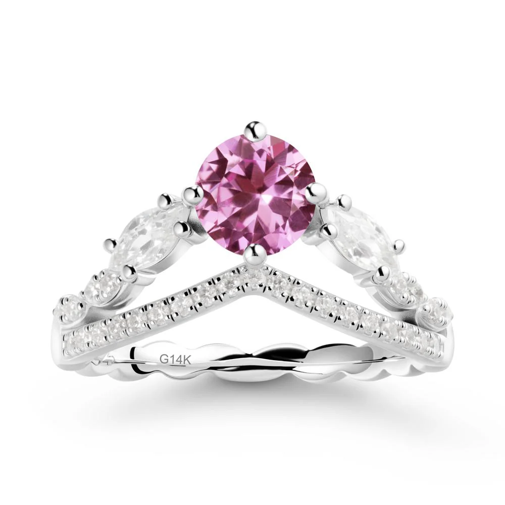 Round Pink Sapphire Crown Ring with Leaf - Image 3