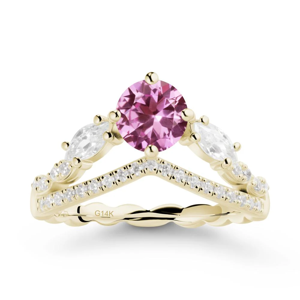 Round Pink Sapphire Crown Ring with Leaf - Image 4