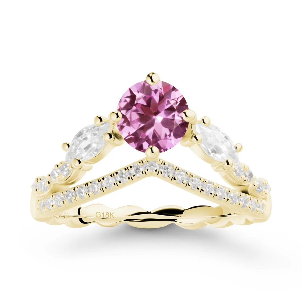 Round Pink Sapphire Crown Ring with Leaf - Image 7