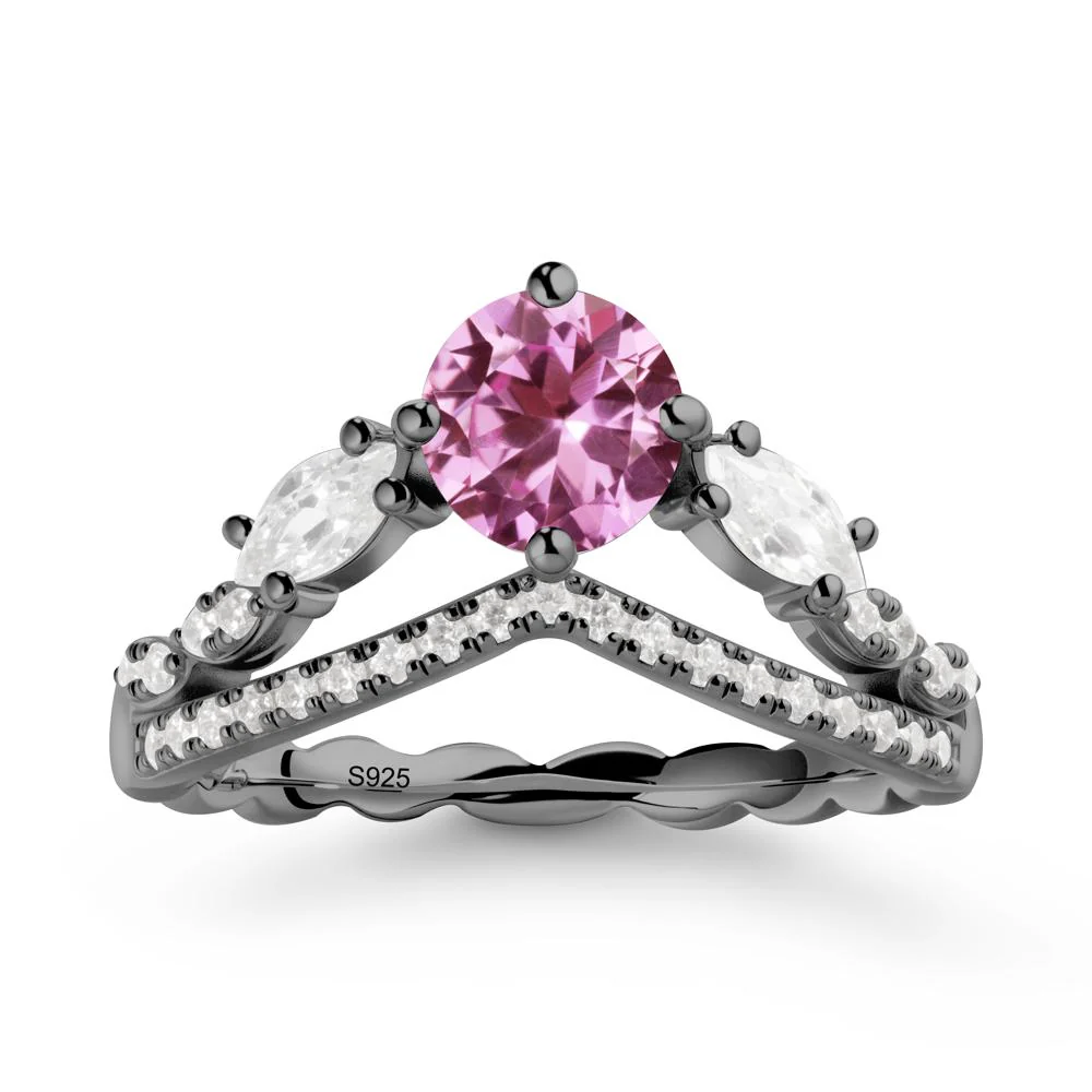 Round Pink Sapphire Crown Ring with Leaf - Image 8