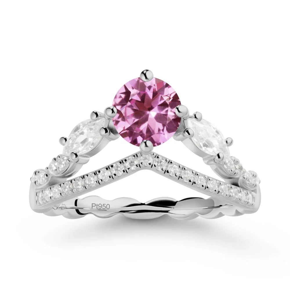 Round Pink Sapphire Crown Ring with Leaf - Image 9