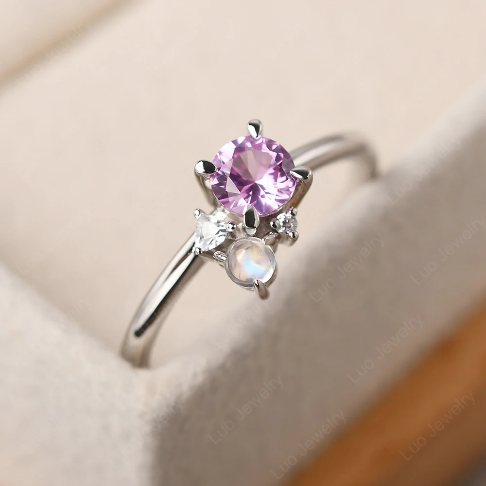 Round Pink Sapphire Engagement Ring - Image 3