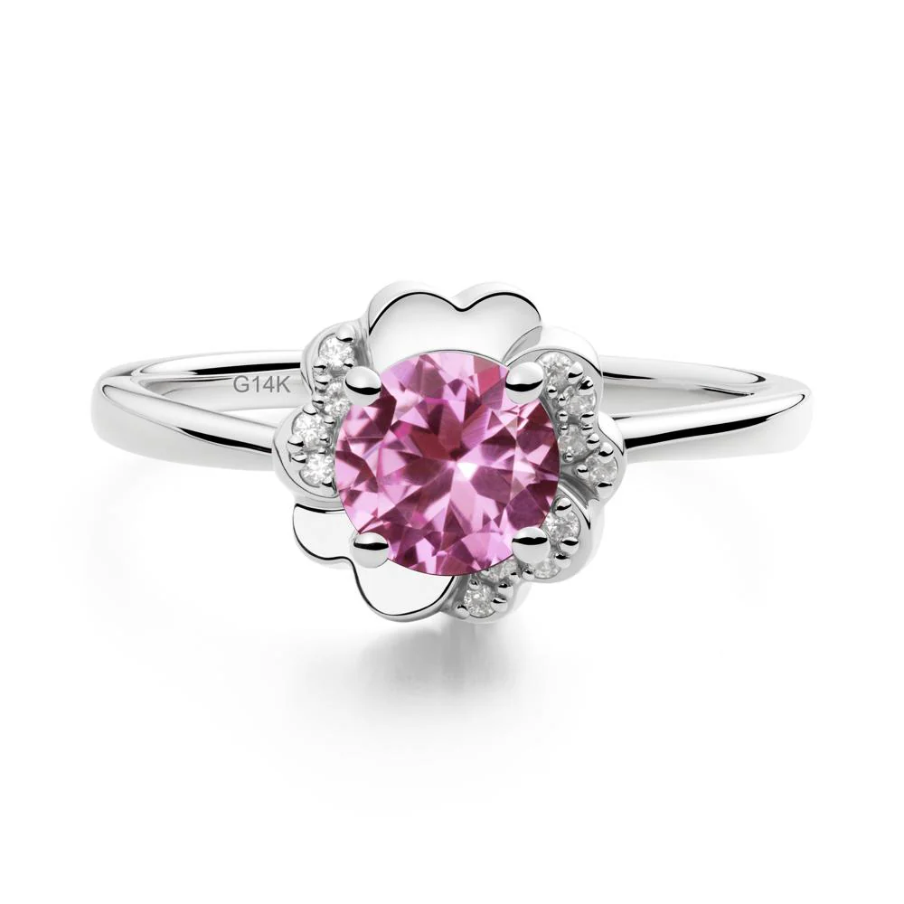Round Pink Sapphire Floral Engagement Ring - Image 5