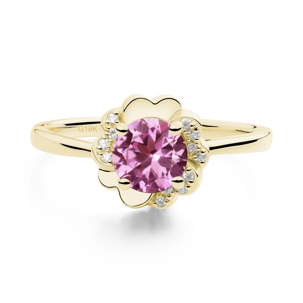 Round Pink Sapphire Floral Engagement Ring - Image 7