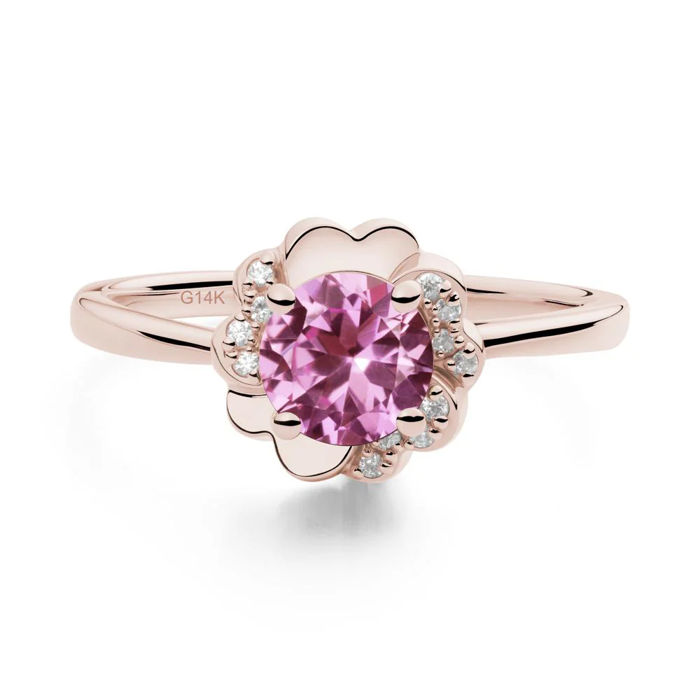 Round Pink Sapphire Floral Engagement Ring - Image 8