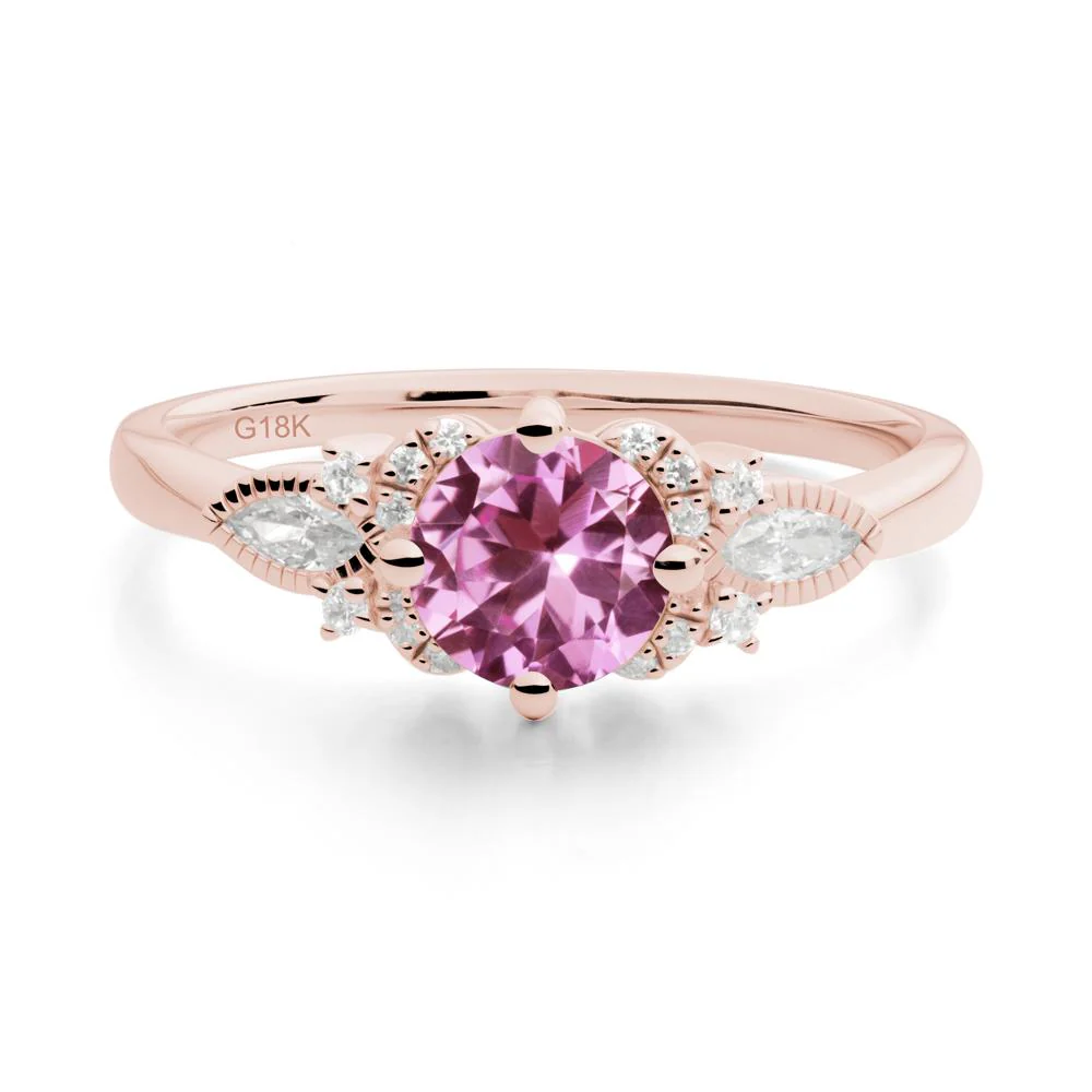 Round Pink Sapphire Floral Statement Ring - Image 3