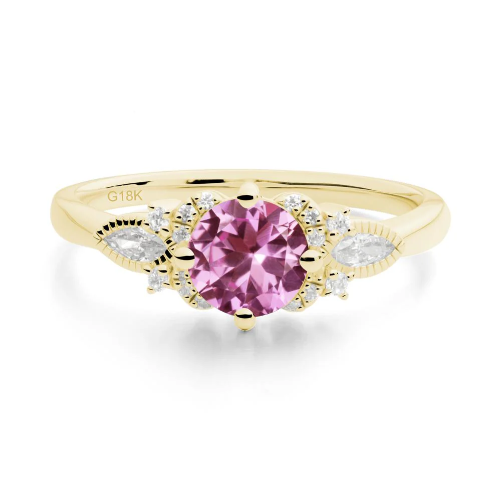 Round Pink Sapphire Floral Statement Ring - Image 4