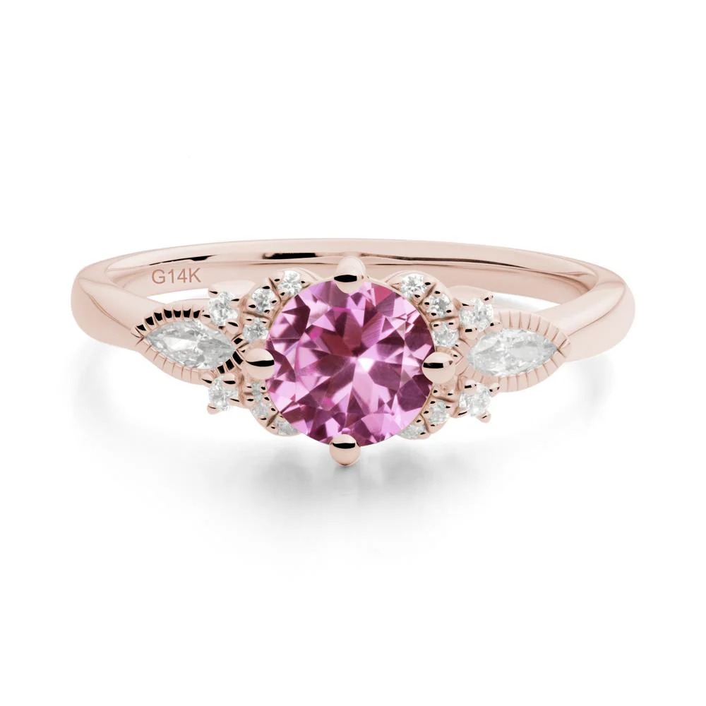 Round Pink Sapphire Floral Statement Ring - Image 9