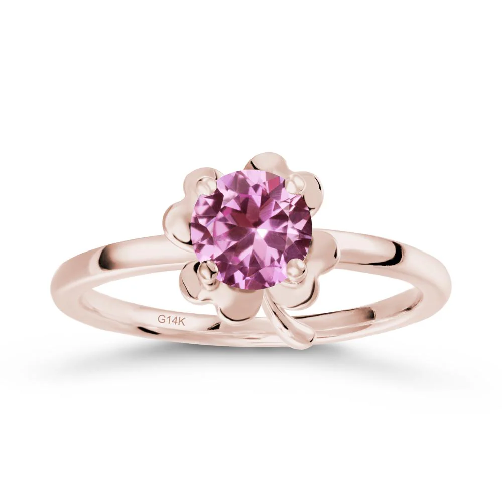 Round Pink Sapphire Four Leaf Clover Ring - Image 2