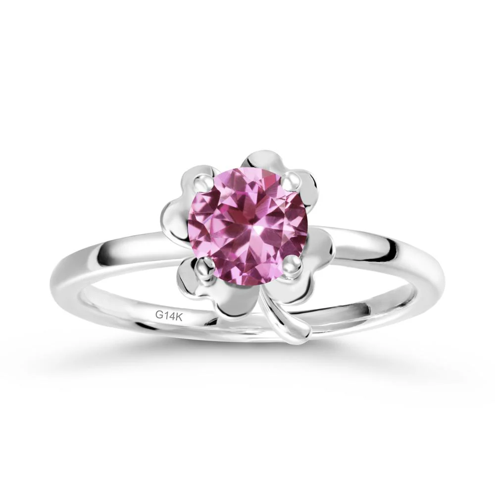 Round Pink Sapphire Four Leaf Clover Ring - Image 3