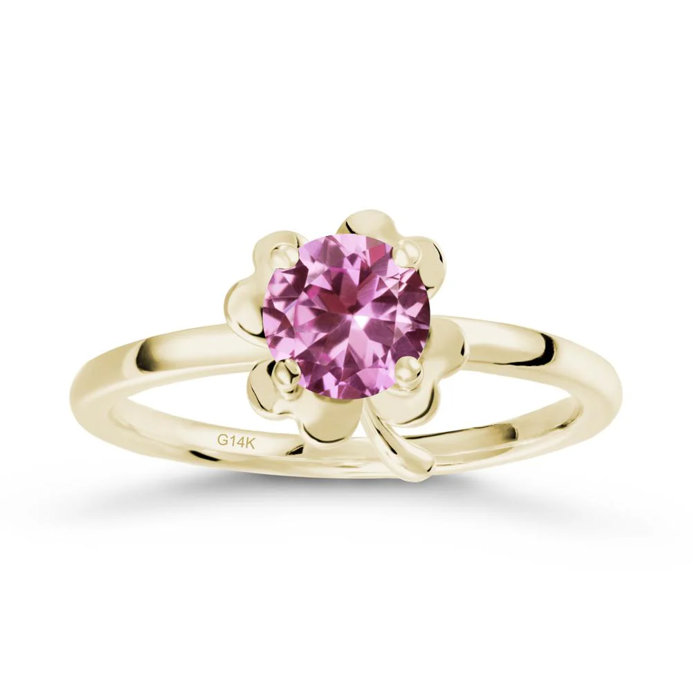 Round Pink Sapphire Four Leaf Clover Ring - Image 4
