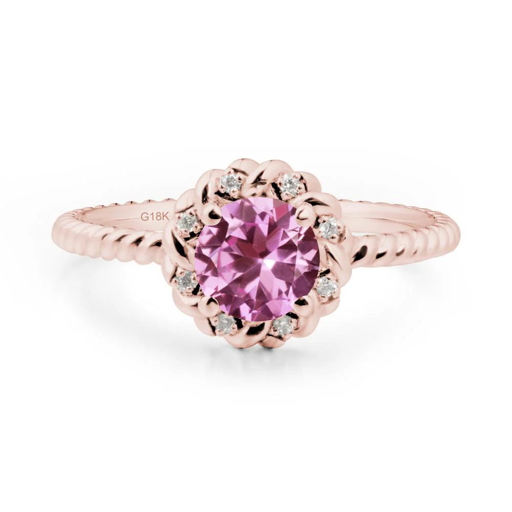 Round Pink Sapphire Twisted Halo Ring - Image 5