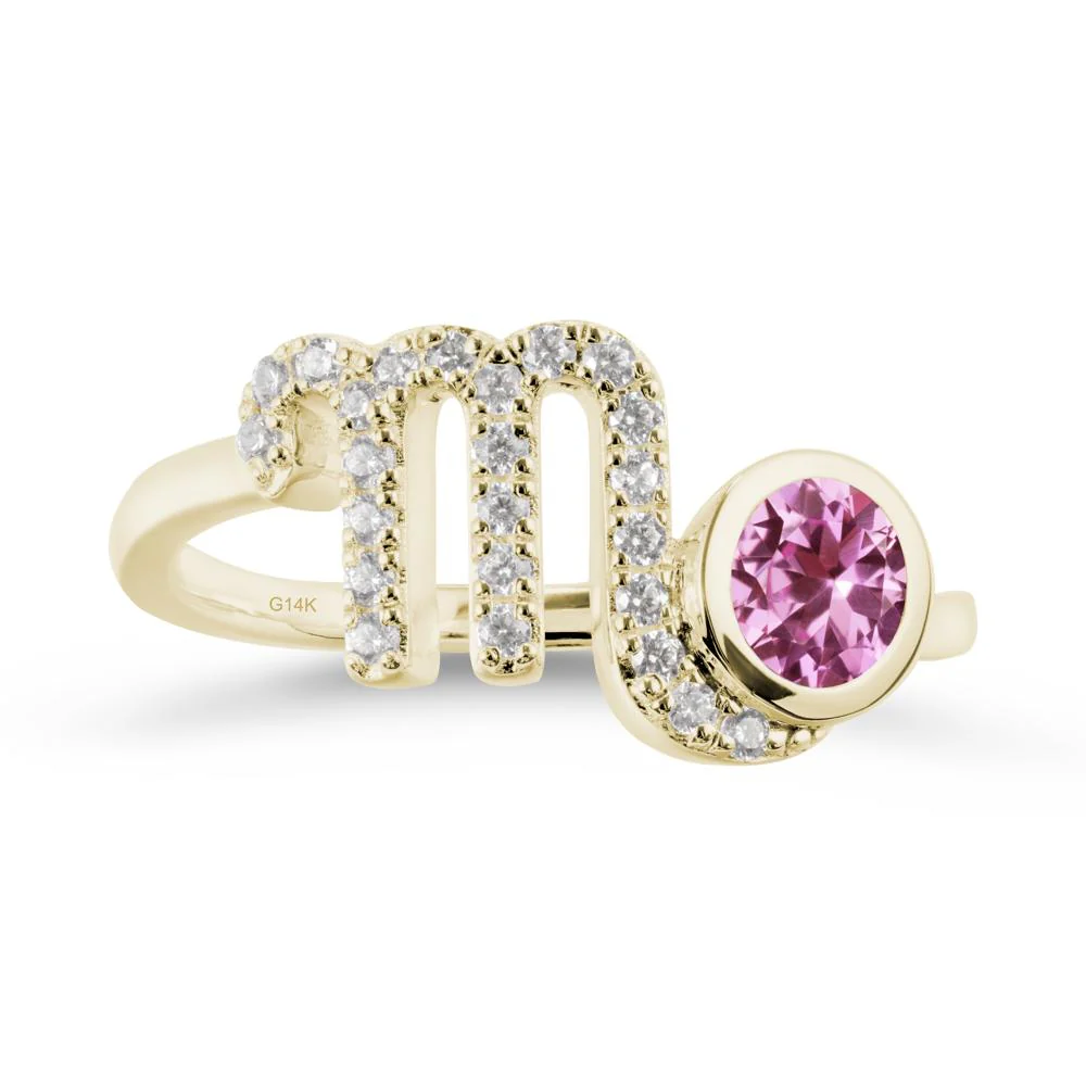 Round Pink Sapphire Wrap Around Scorpio Zodiac Ring - Image 3