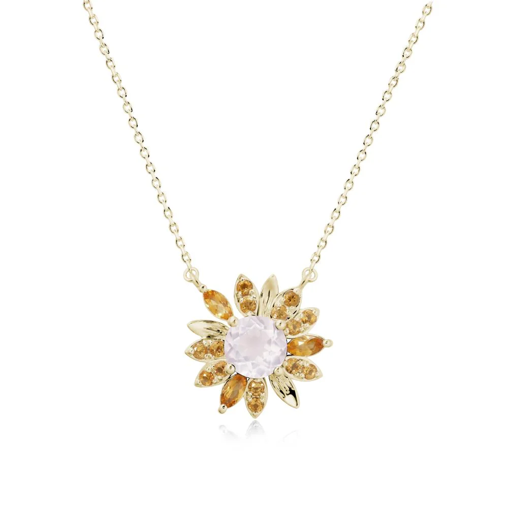 Round Rose Quartz and Citrine Sunflower Necklace - Image 4