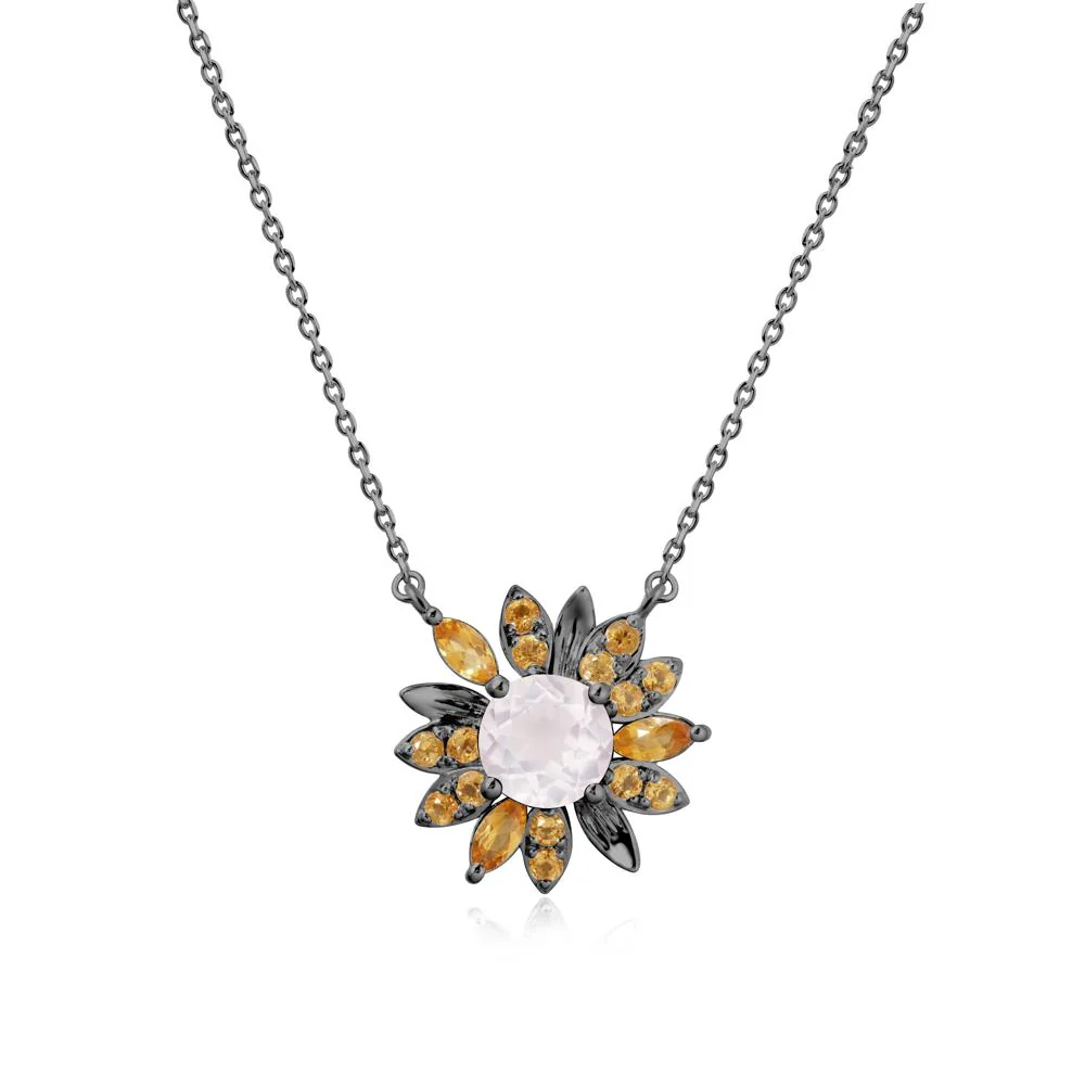 Round Rose Quartz and Citrine Sunflower Necklace - Image 8