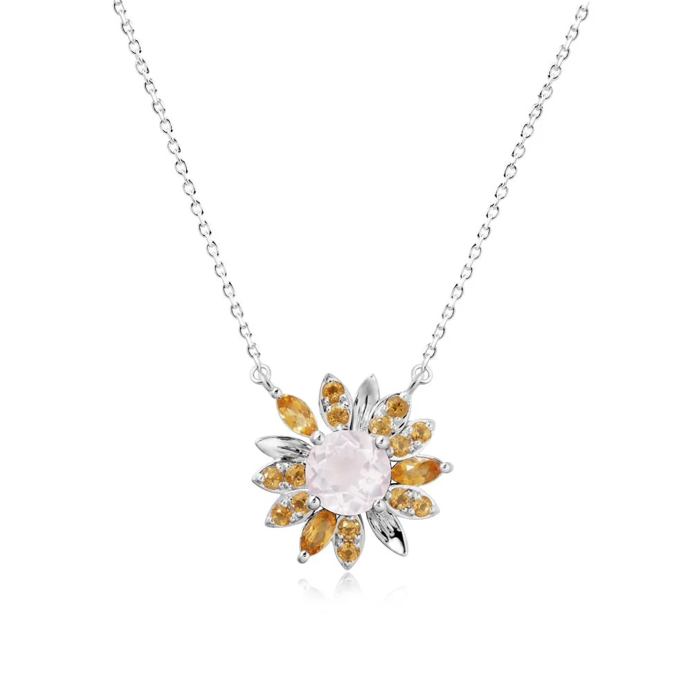 Round Rose Quartz and Citrine Sunflower Necklace - Image 9