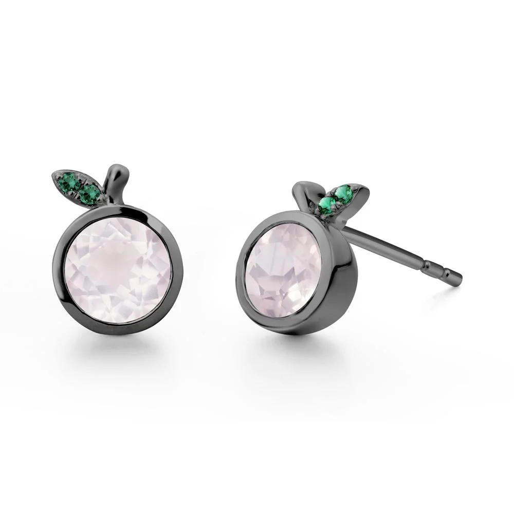 Round Rose Quartz and Emerald Leaf Stud Earrings - Image 4