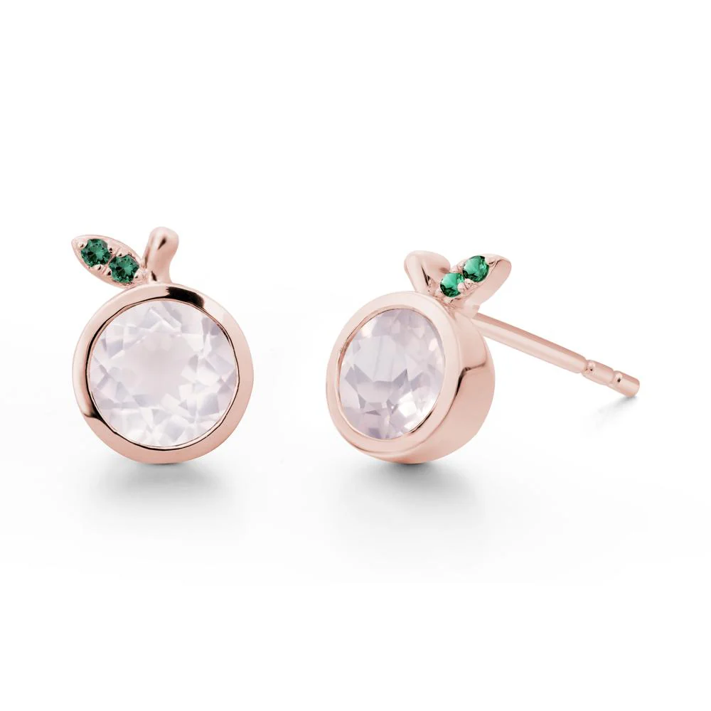 Round Rose Quartz and Emerald Leaf Stud Earrings - Image 7