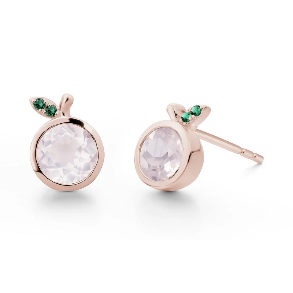 Round Rose Quartz and Emerald Leaf Stud Earrings - Image 8