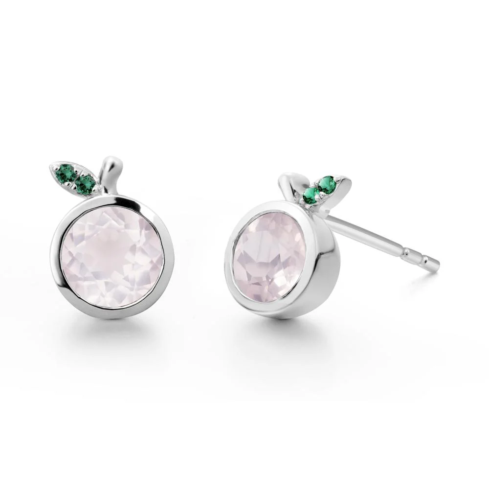Round Rose Quartz and Emerald Leaf Stud Earrings - Image 9