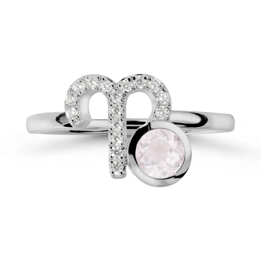 Round Rose Quartz Aries Zodiac Ring-Bold & Ambitious