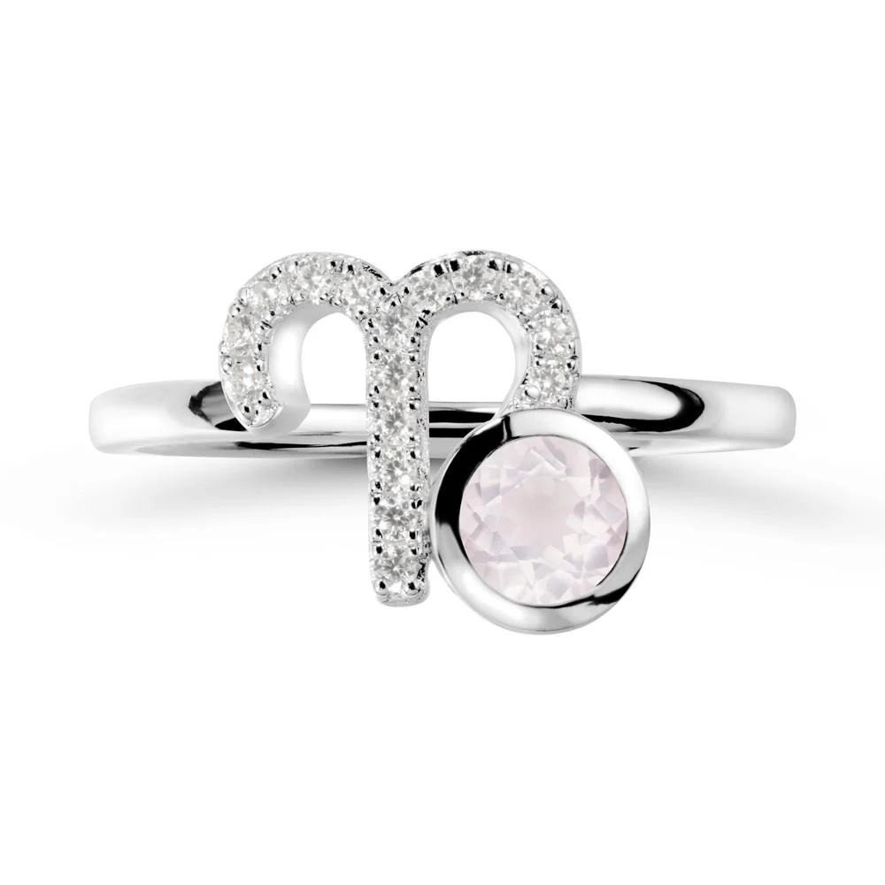 Round Rose Quartz Aries Zodiac Ring-Bold & Ambitious - Image 6