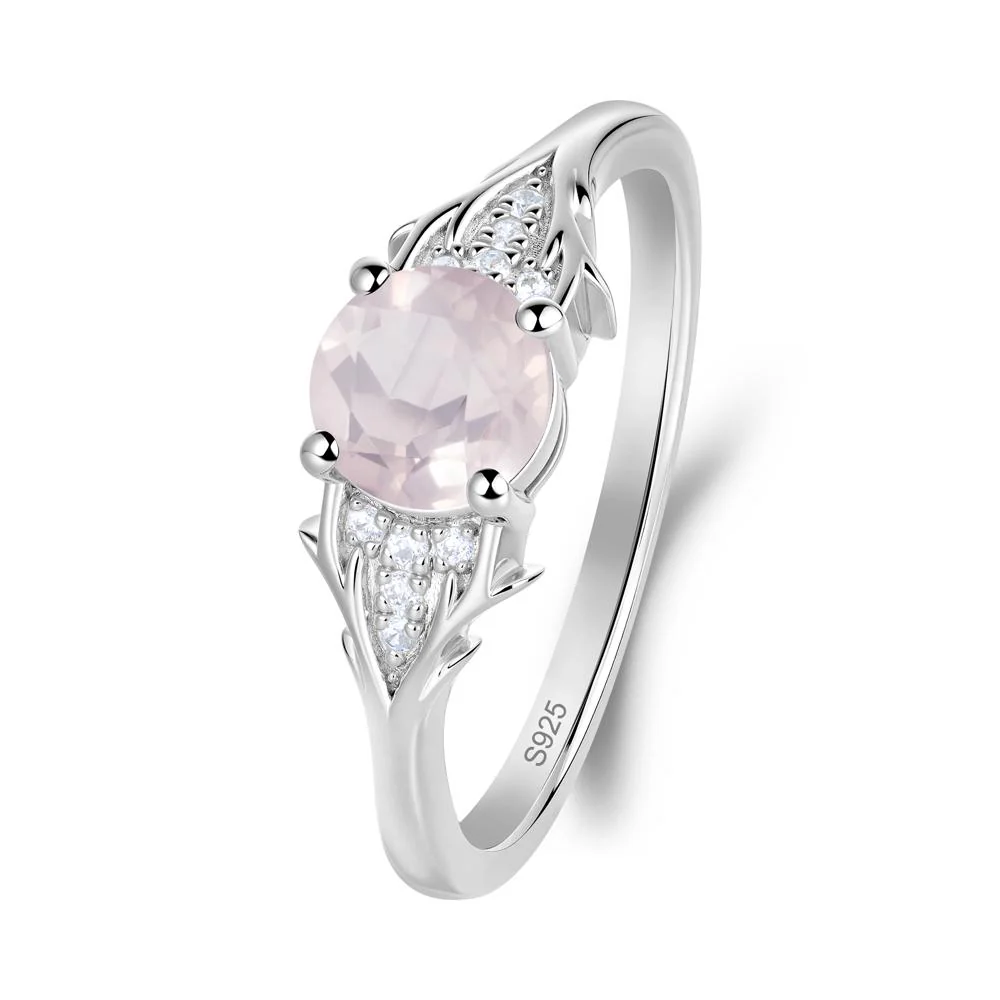 Round Rose Quartz Branch Engagement Ring - Image 5