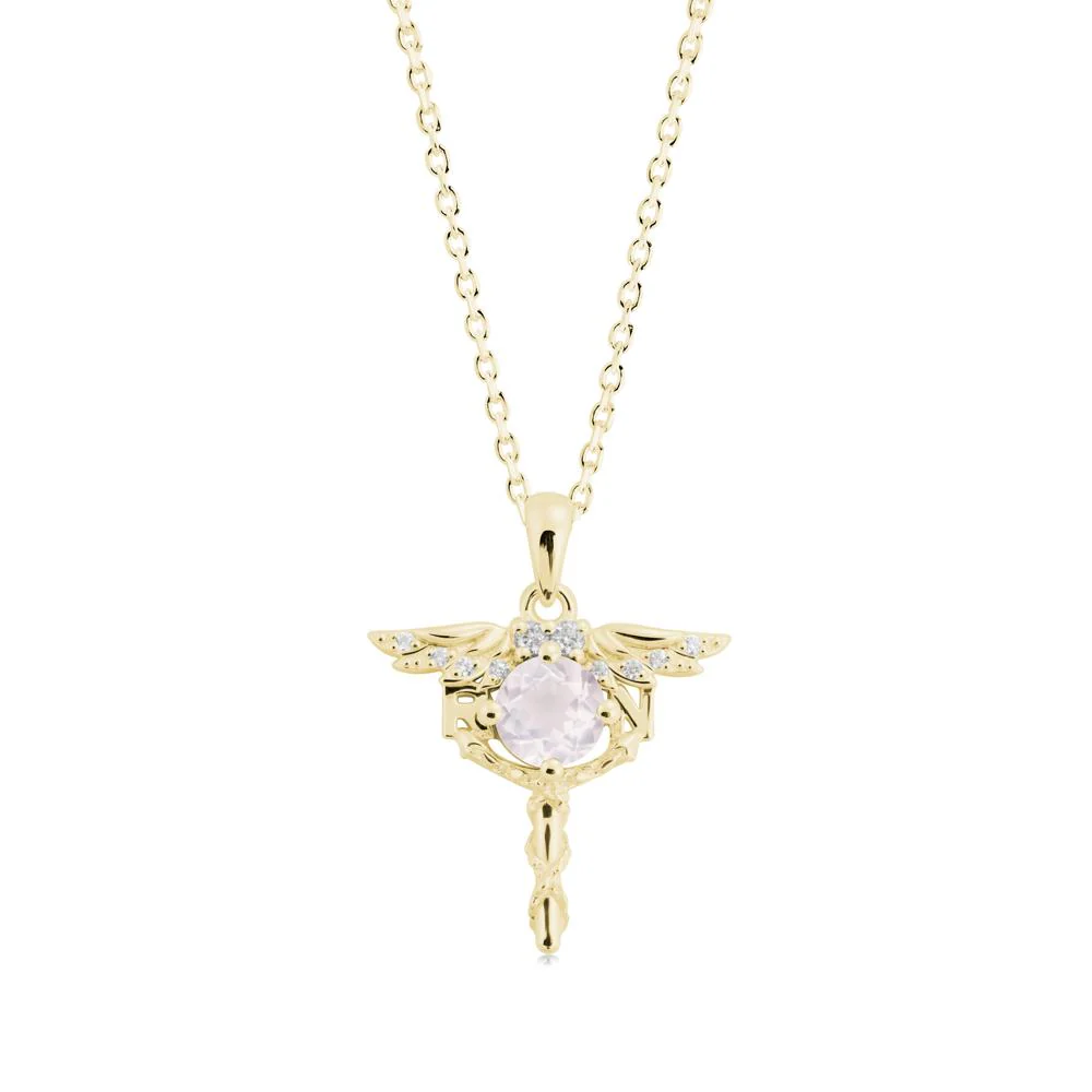 Round Rose Quartz Caduceus Necklace - Image 7