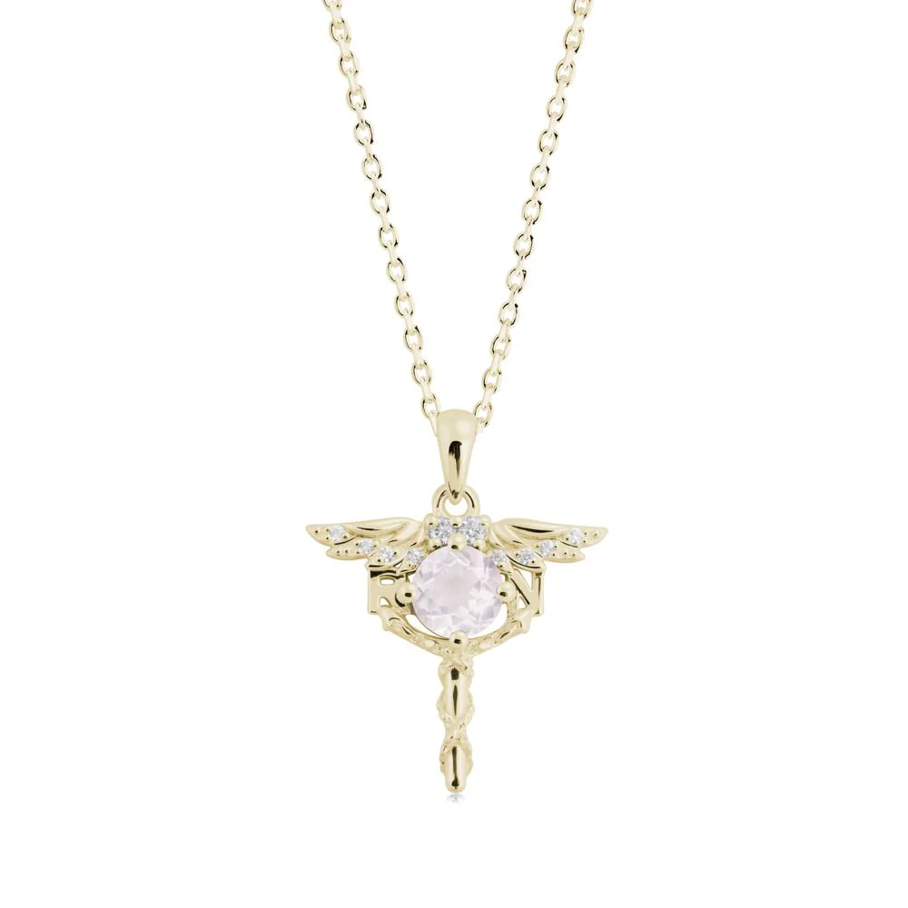 Round Rose Quartz Caduceus Necklace - Image 9