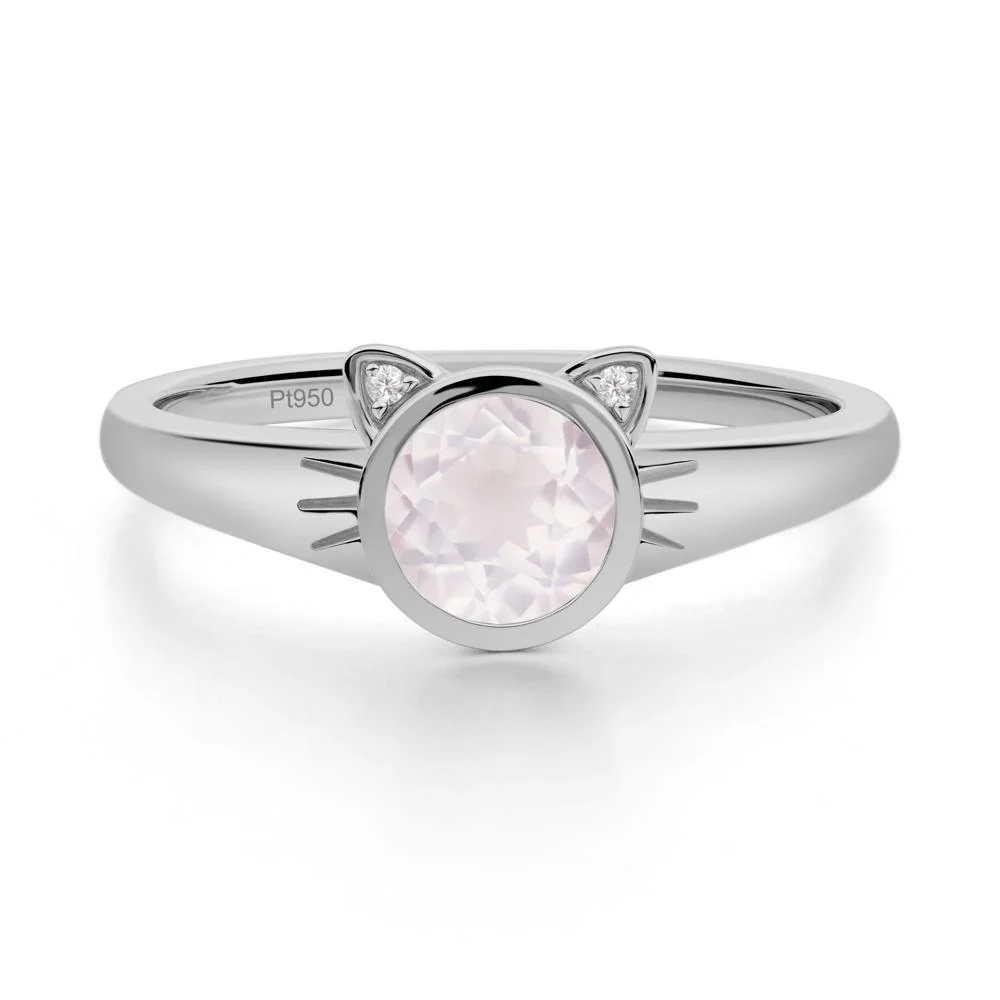 Round Rose Quartz Cat Ear Ring