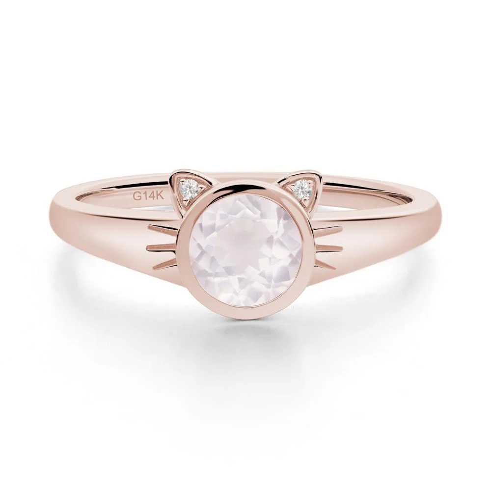 Round Rose Quartz Cat Ear Ring - Image 8