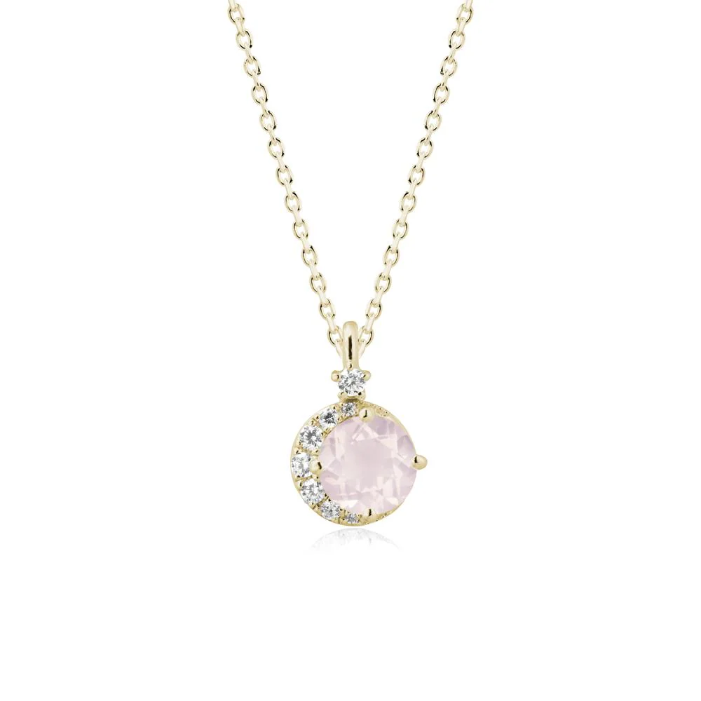 Round Rose Quartz Crescent Pendant Necklace