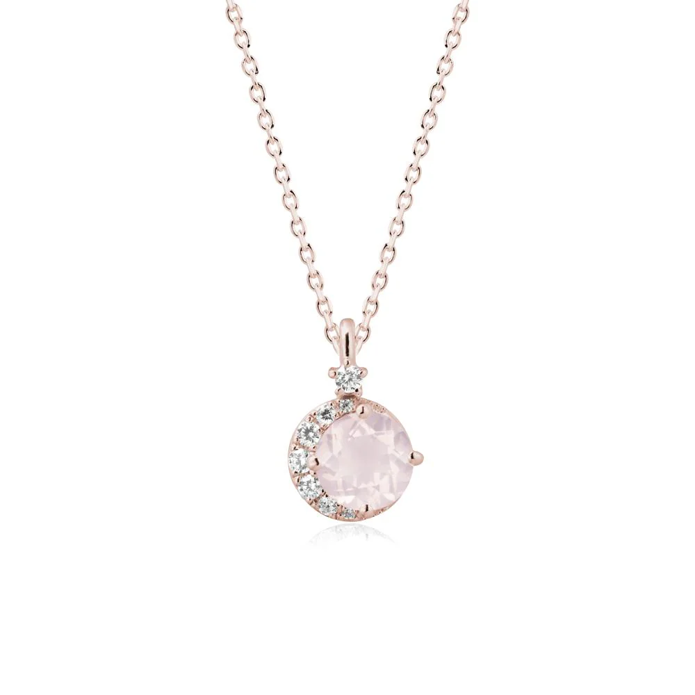 Round Rose Quartz Crescent Pendant Necklace - Image 2