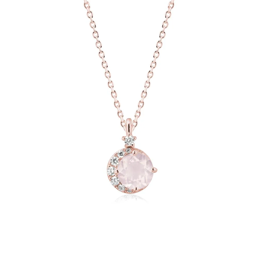 Round Rose Quartz Crescent Pendant Necklace - Image 4