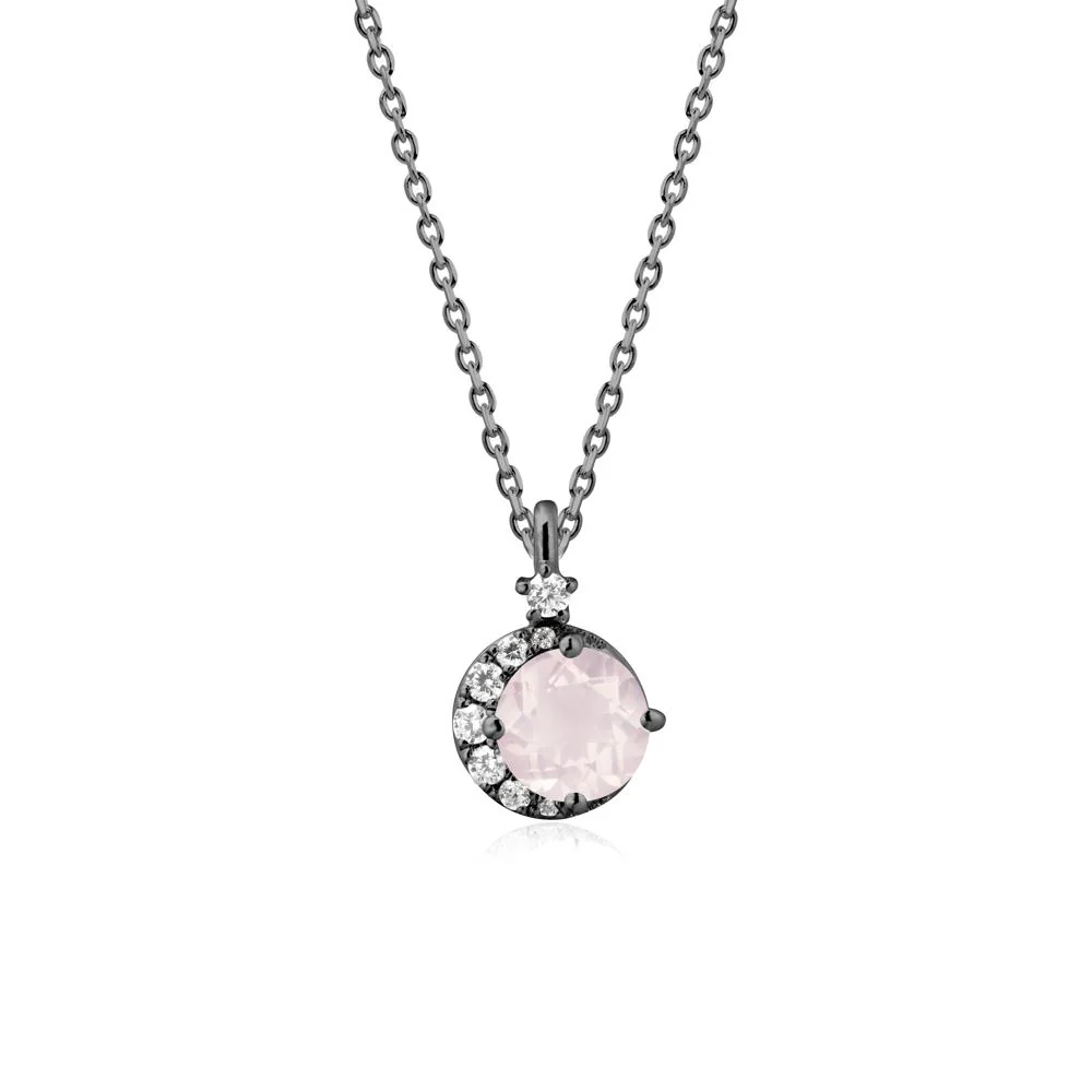 Round Rose Quartz Crescent Pendant Necklace - Image 7