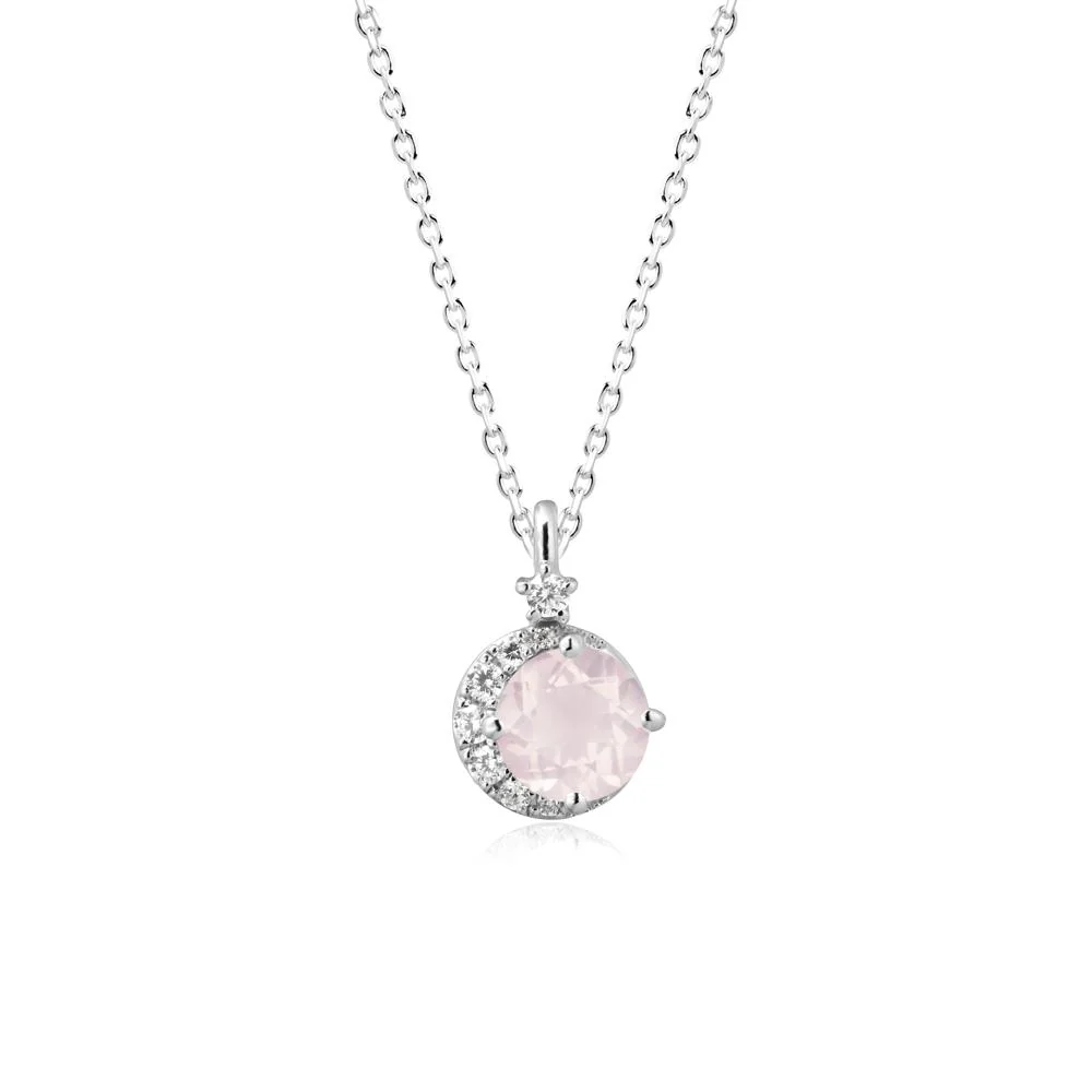 Round Rose Quartz Crescent Pendant Necklace - Image 9