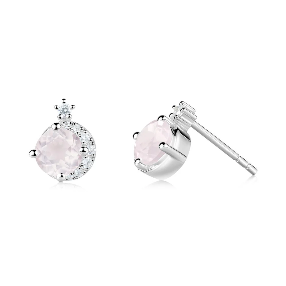 Round Rose Quartz Crescent Stud Earrings - Image 5