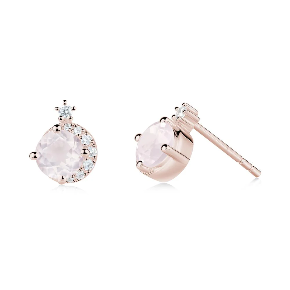 Round Rose Quartz Crescent Stud Earrings - Image 8
