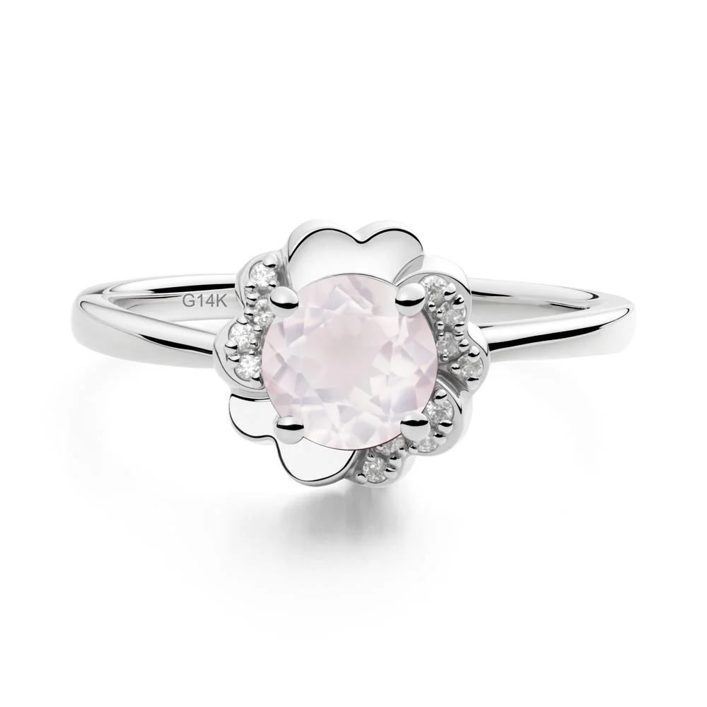 Round Rose Quartz Floral Engagement Ring