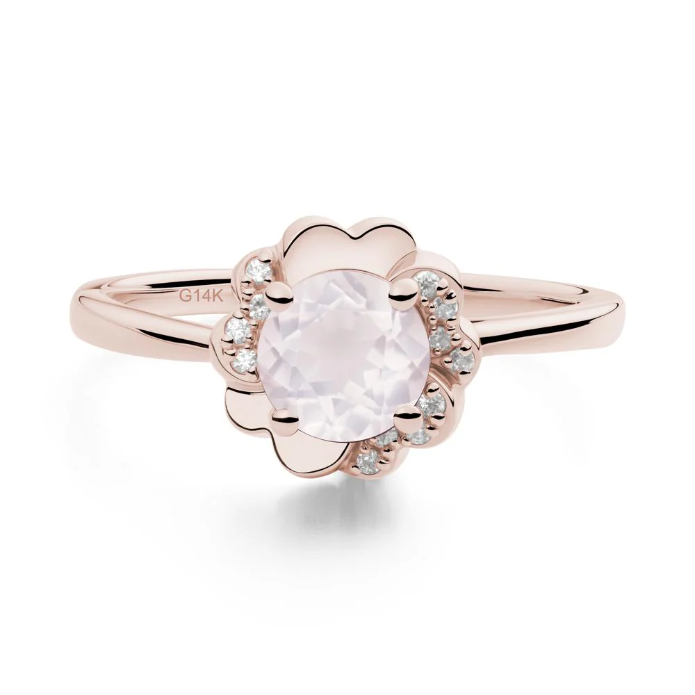 Round Rose Quartz Floral Engagement Ring - Image 4