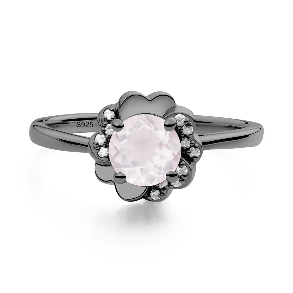 Round Rose Quartz Floral Engagement Ring - Image 5