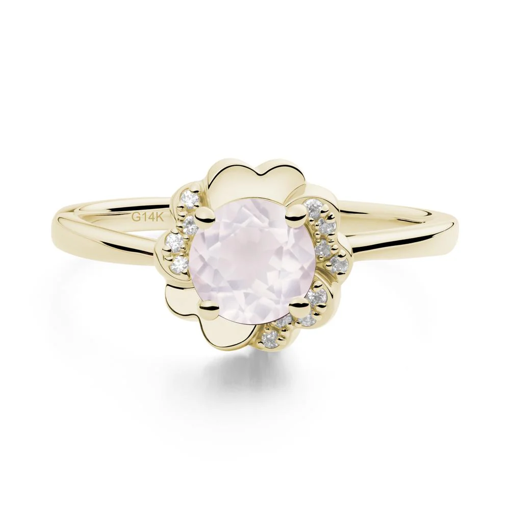 Round Rose Quartz Floral Engagement Ring - Image 6