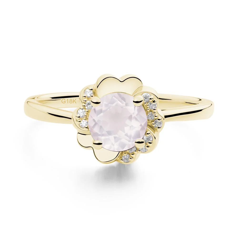Round Rose Quartz Floral Engagement Ring - Image 7
